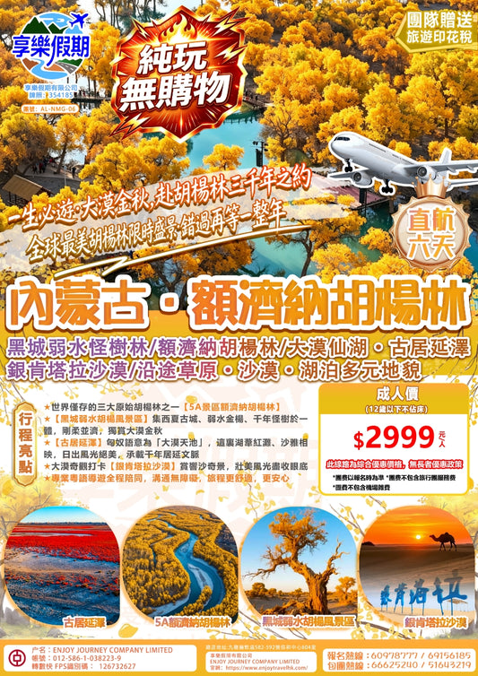 內蒙古·額濟納胡揚林直航六天