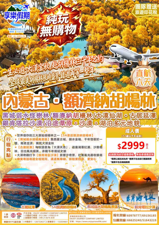 內蒙古·額濟納胡揚林直航六天